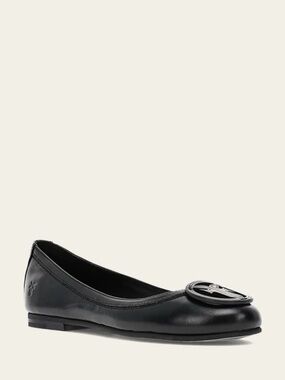 Frye Carson Logo Ballet Flat Black Leather Sz 8